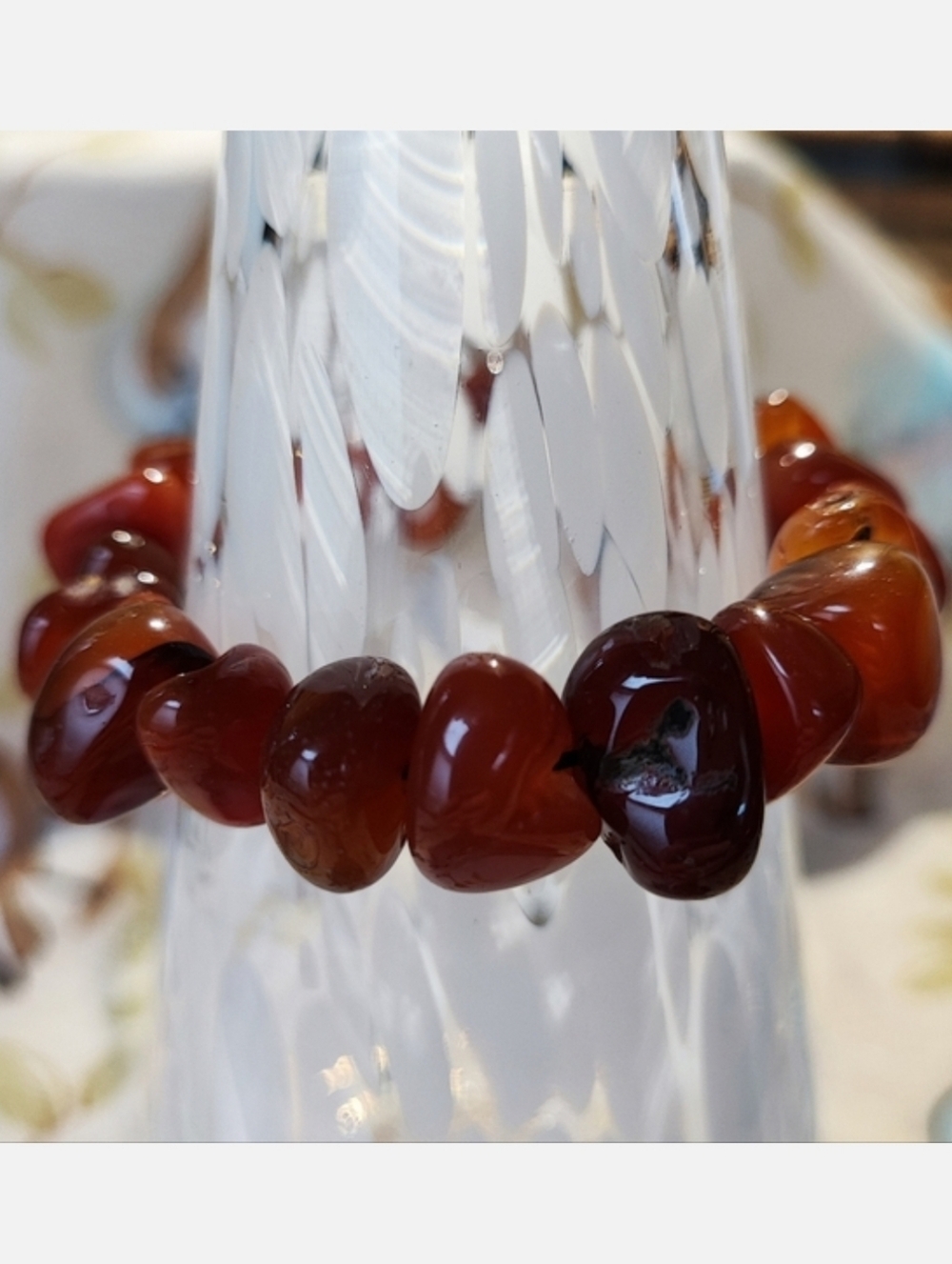 Carnelian Stretch Bracelet Tumbled Rocks Stones Hound Nature's Beauty Restrung
